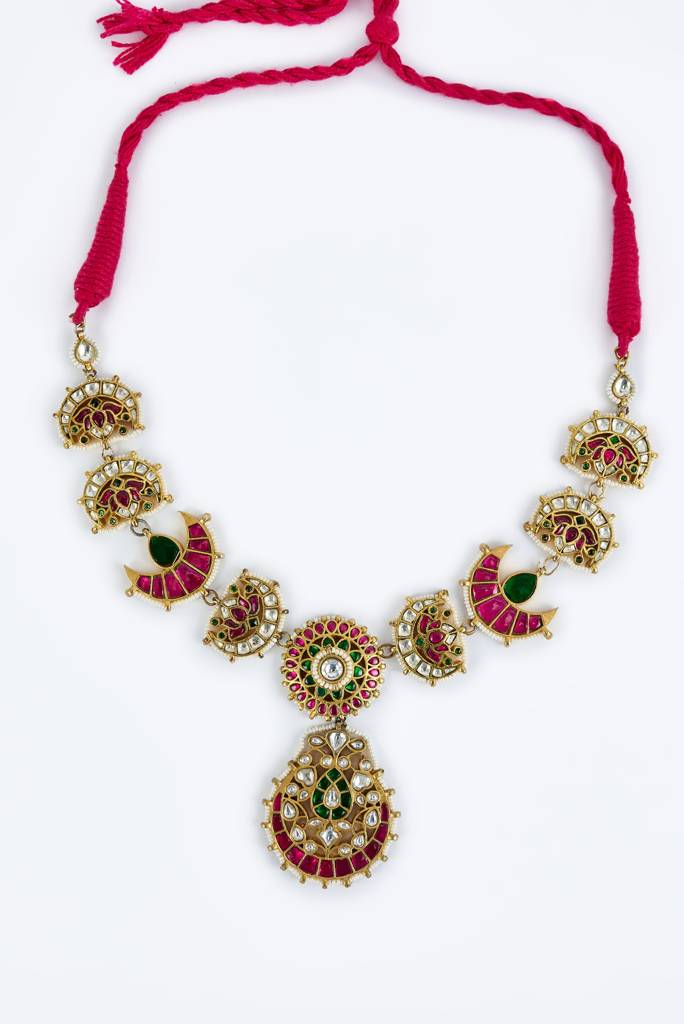 Vivinia By Vidhi Mehra Morpankh Gold Plated Multi Womens Kundan, Polki Short Necklace Set -Vn841 : VN841