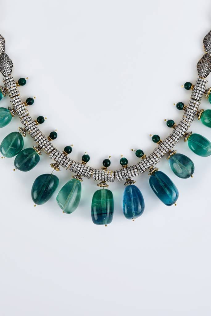 Vivinia By Vidhi Mehra Florence Green Womens Zircon Short Necklace Set With Pair Of Earrings -Vn842 : VN842