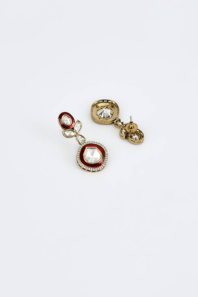 Vivinia By Vidhi Mehra Burgandi Gold Plated Red Womens Kundan, Polki Short Necklace Set With Pair Of Earrings -Vn857 : VN857