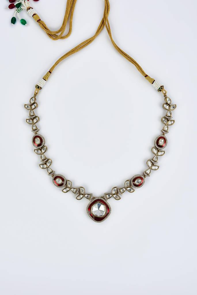 Vivinia By Vidhi Mehra Burgandi Gold Plated Red Womens Kundan, Polki Short Necklace Set With Pair Of Earrings -Vn857 : VN857