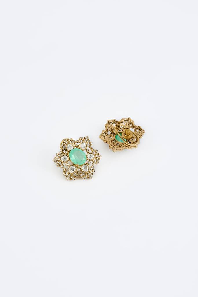 Vivinia By Vidhi Mehra Florence Gold Plated Green Womens Kundan, Polki Short Necklace Set With Pair Of Earrings -Vn859 : VN859