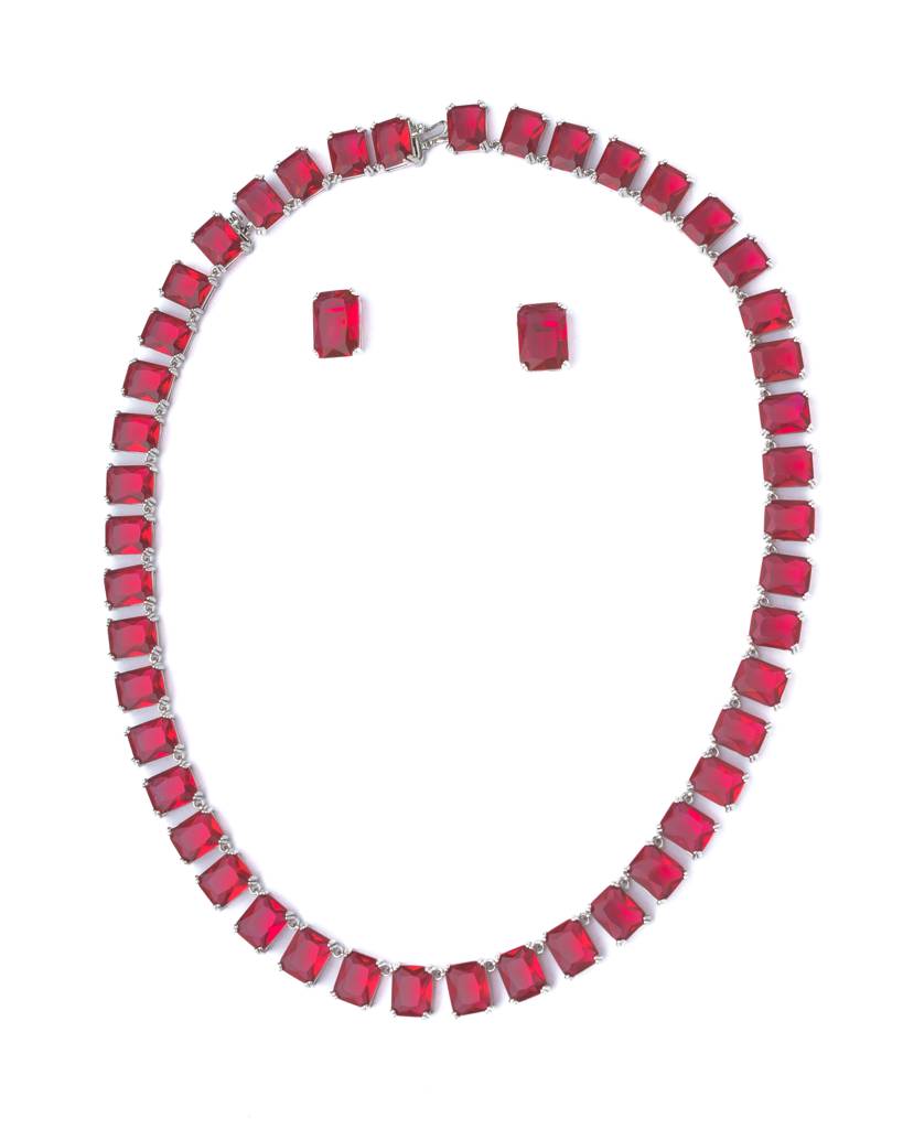 Vivinia By Vidhi Mehra Silver Plated Red Womens Short Necklace Set With Pair Of Earrings-Vn872 : VN872