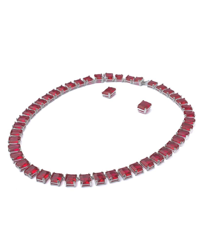 Vivinia By Vidhi Mehra Silver Plated Red Womens Short Necklace Set With Pair Of Earrings-Vn872 : VN872