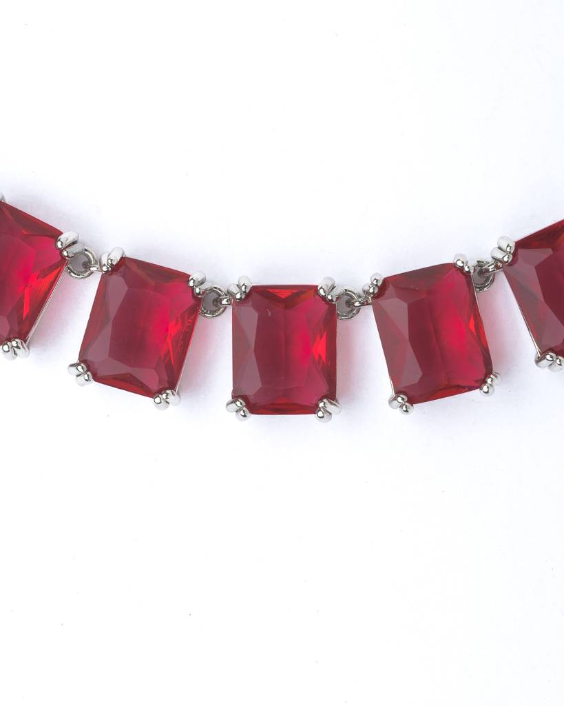Vivinia By Vidhi Mehra Silver Plated Red Womens Short Necklace Set With Pair Of Earrings-Vn872 : VN872