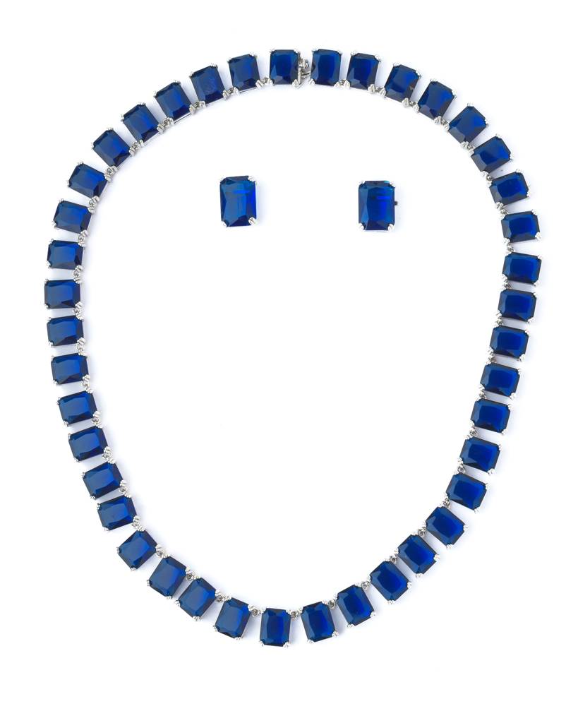 Vivinia By Vidhi Mehra Silver Plated Blue Womens Short Necklace Set With Pair Of Earrings-Vn873 : VN873