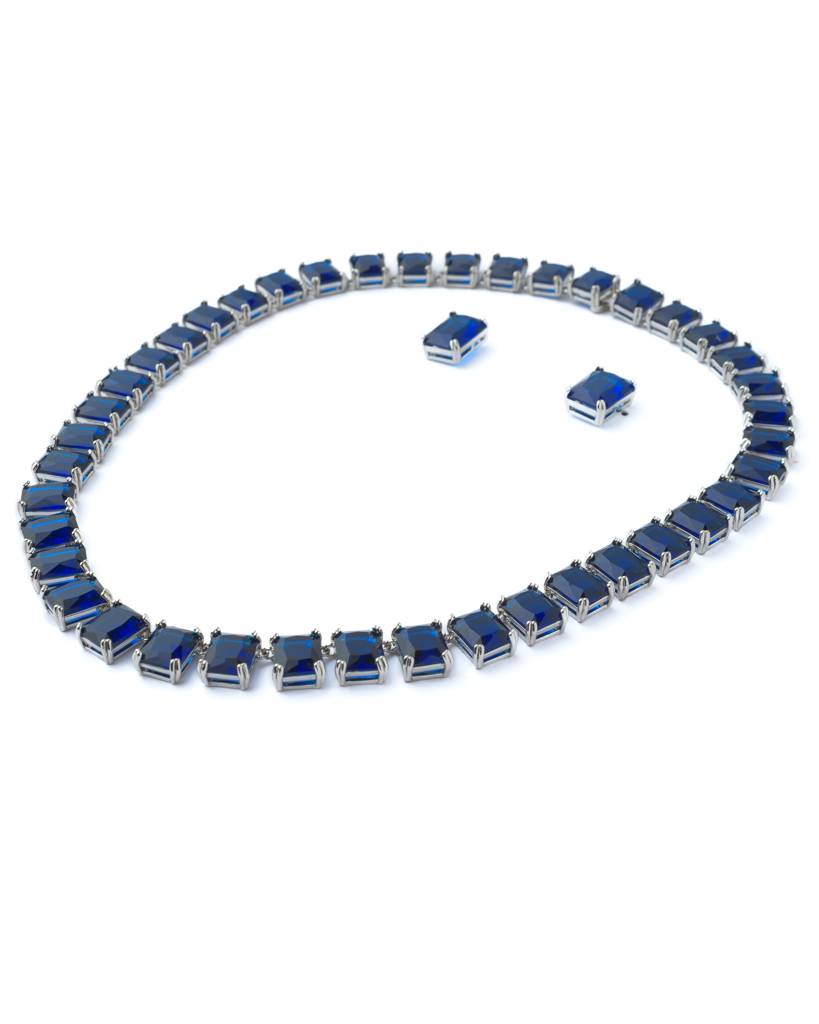 Vivinia By Vidhi Mehra Silver Plated Blue Womens Short Necklace Set With Pair Of Earrings-Vn873 : VN873