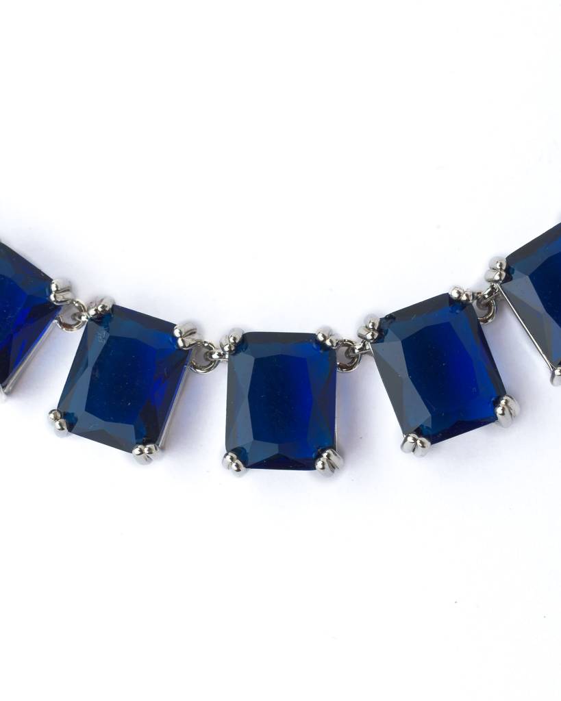 Vivinia By Vidhi Mehra Silver Plated Blue Womens Short Necklace Set With Pair Of Earrings-Vn873 : VN873