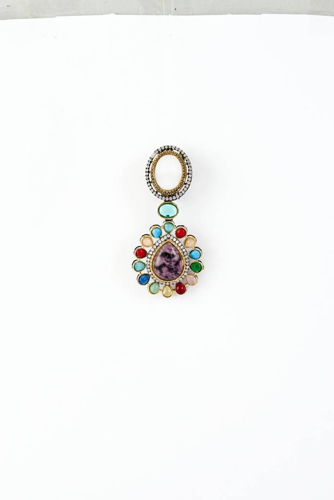 Vivinia By Vidhi Mehra Florence Silver Plated Multicolored Kundan, Polki Womens Long Necklace Set With Pair Of Earring : VN880