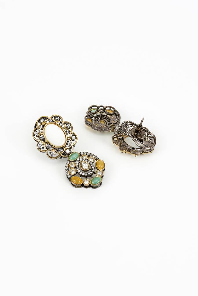 Vivinia By Vidhi Mehra Florence Silver Plated Multi Kundan, Polki Womens Long Necklace Set With Pair Of Earrings -Vn883 : VN883