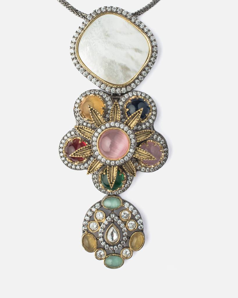 Vivinia By Vidhi Mehra Florence Silver Plated Multi Kundan, Polki Womens Long Necklace Set With Pair Of Earrings -Vn883 : VN883