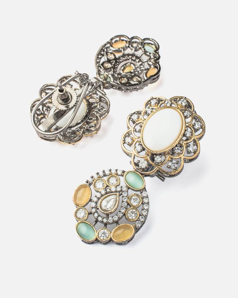 Vivinia By Vidhi Mehra Florence Silver Plated Multi Kundan, Polki Womens Long Necklace Set With Pair Of Earrings -Vn883 : VN883