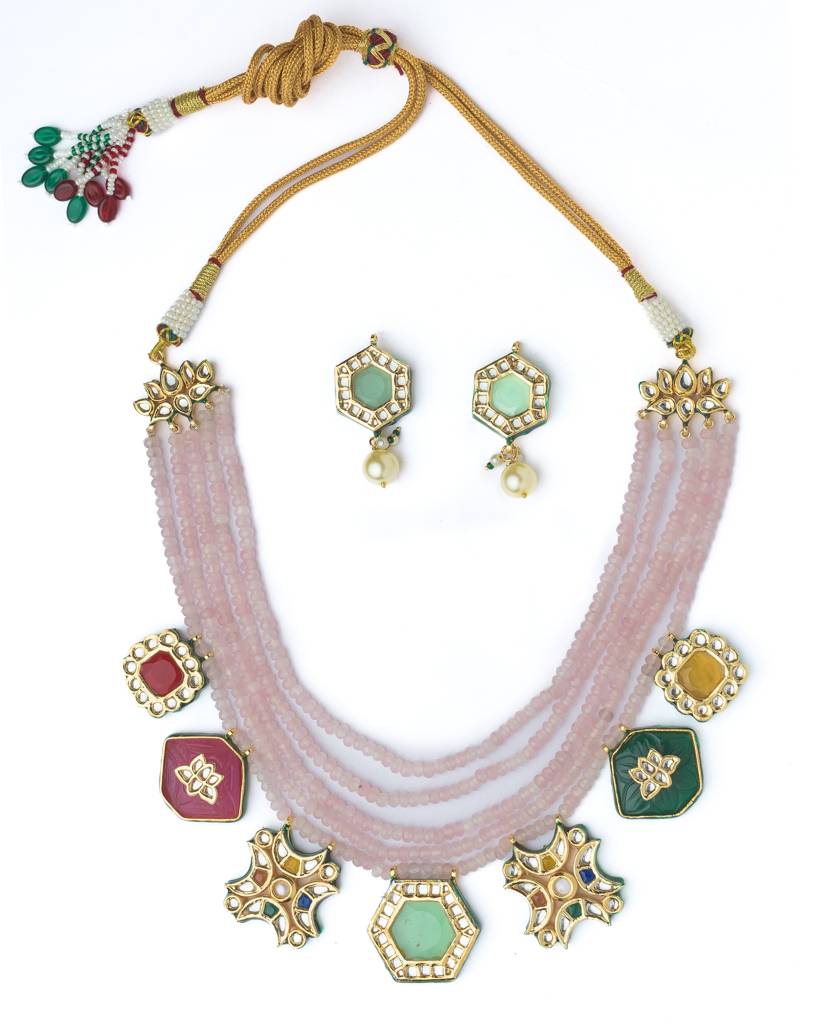 Vivinia By Vidhi Mehra Gold Plated Purple Womens Long Necklace Set With Pair Of Earrings-Vn886 : VN886