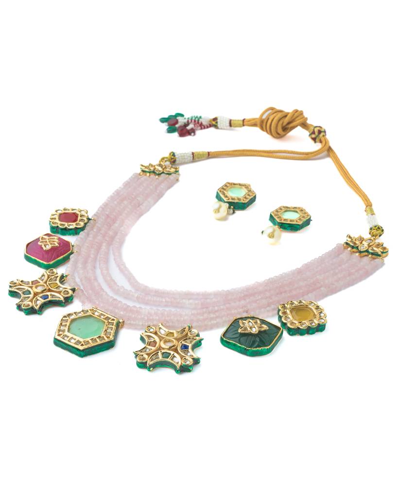Vivinia By Vidhi Mehra Gold Plated Purple Womens Long Necklace Set With Pair Of Earrings-Vn886 : VN886