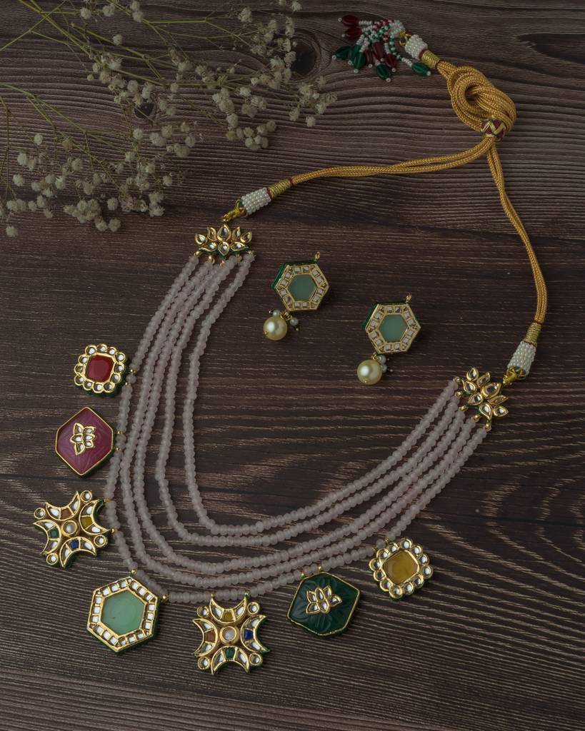 Vivinia By Vidhi Mehra Gold Plated Purple Womens Long Necklace Set With Pair Of Earrings-Vn886 : VN886