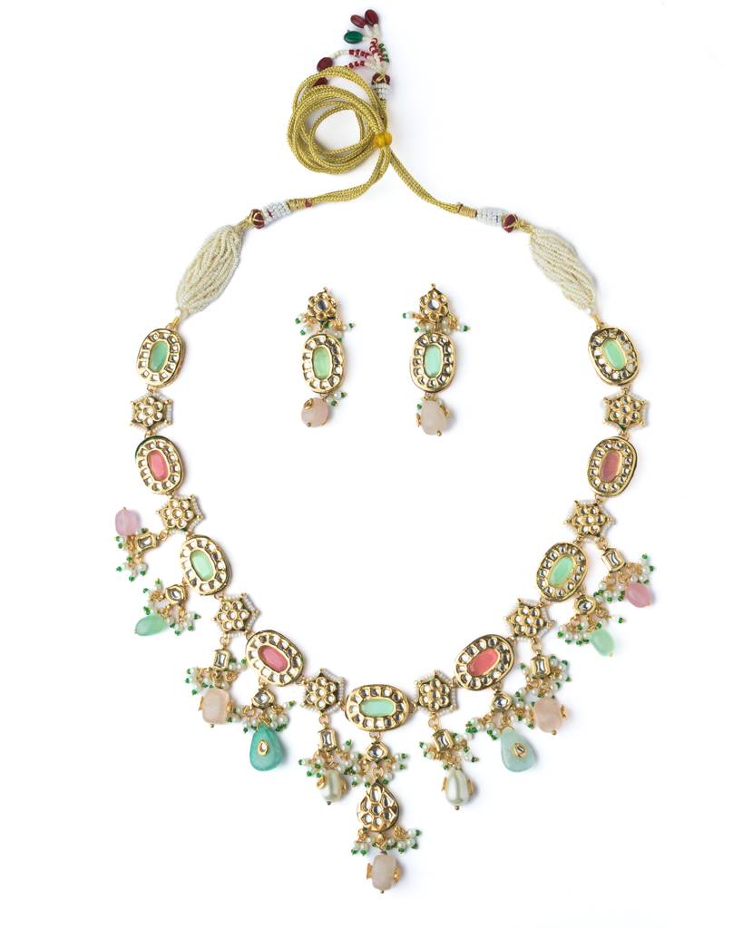 Vivinia By Vidhi Mehra Gold Plated Multicolored Womens Long Necklace Set With Pair Of Earrings-Vn887 : VN887