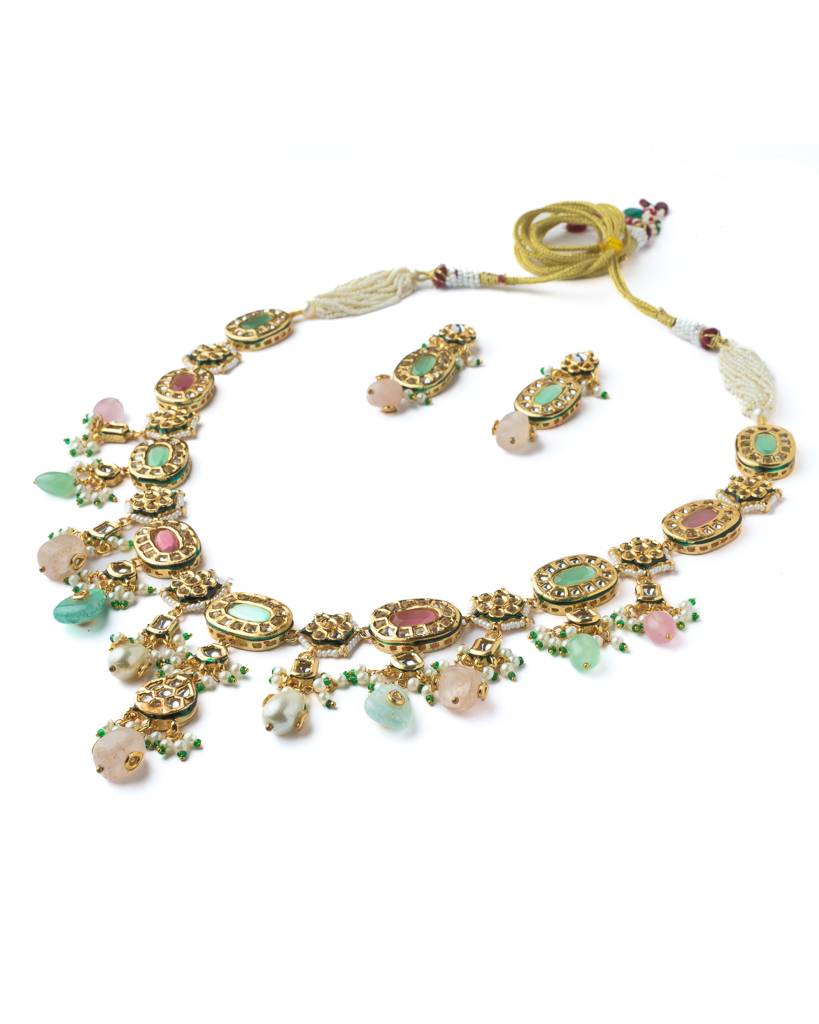 Vivinia By Vidhi Mehra Gold Plated Multicolored Womens Long Necklace Set With Pair Of Earrings-Vn887 : VN887
