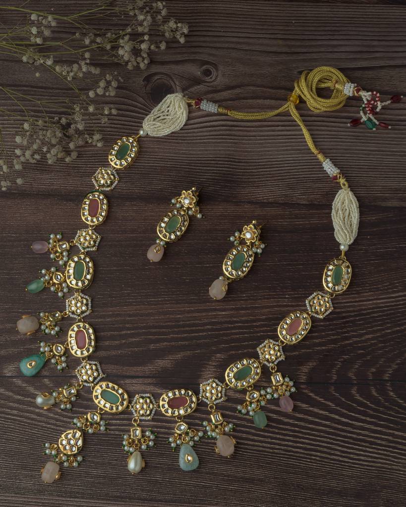 Vivinia By Vidhi Mehra Gold Plated Multicolored Womens Long Necklace Set With Pair Of Earrings-Vn887 : VN887
