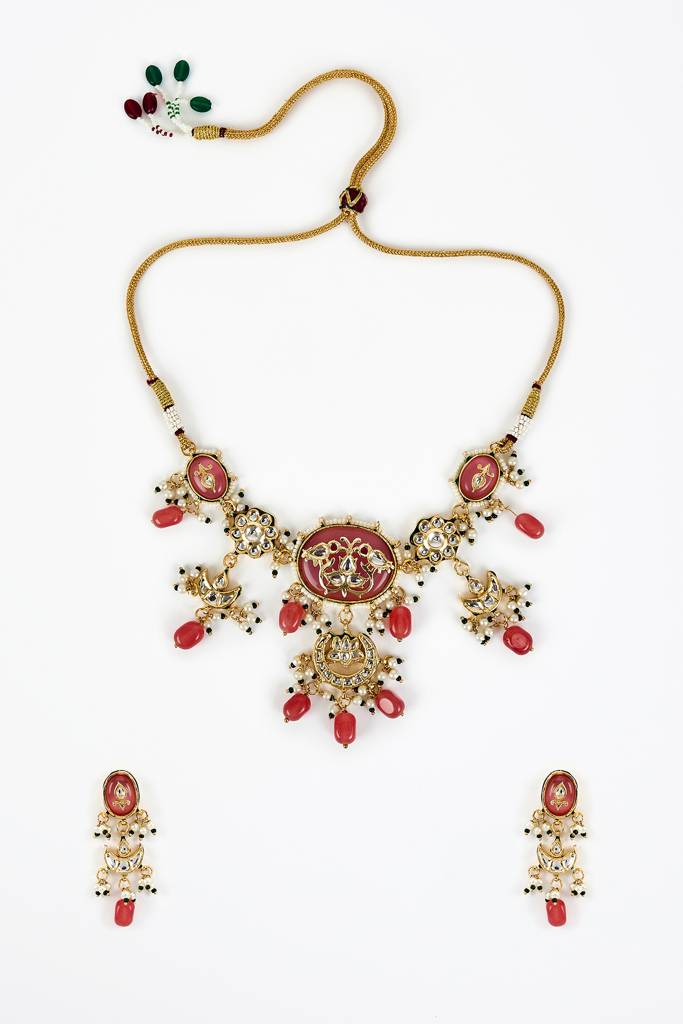 Vivinia By Vidhi Mehra Saadgi Gold Plated Pink Kundan, Polki Womens Choker Necklace Set With Pair Of Earrings -Vn888 : VN888