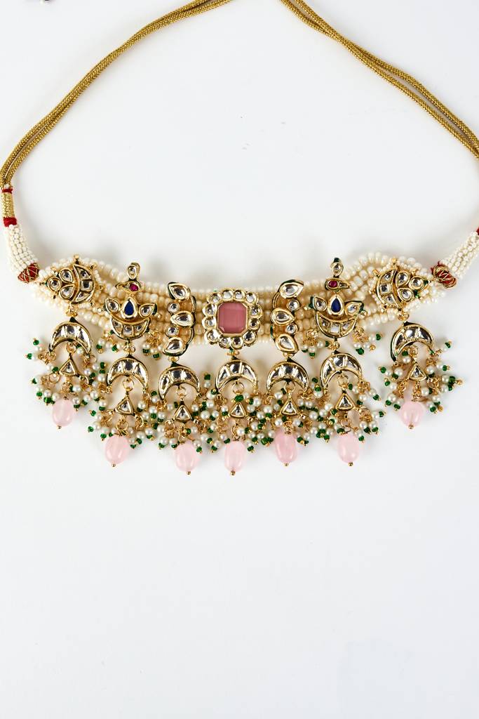 Vivinia By Vidhi Mehra Saadgi Gold Plated Pink Kundan, Polki Womens Choker Necklace Set With Pair Of Earrings (Freesiz : VN889