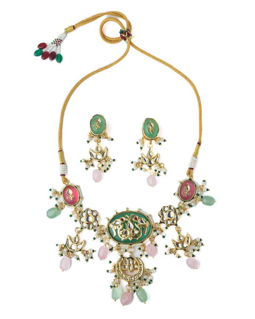 Vivinia By Vidhi Mehra Gold Plated Multicolored Womens Short Necklace Set With Pair Of Earrings-Vn891 : VN891
