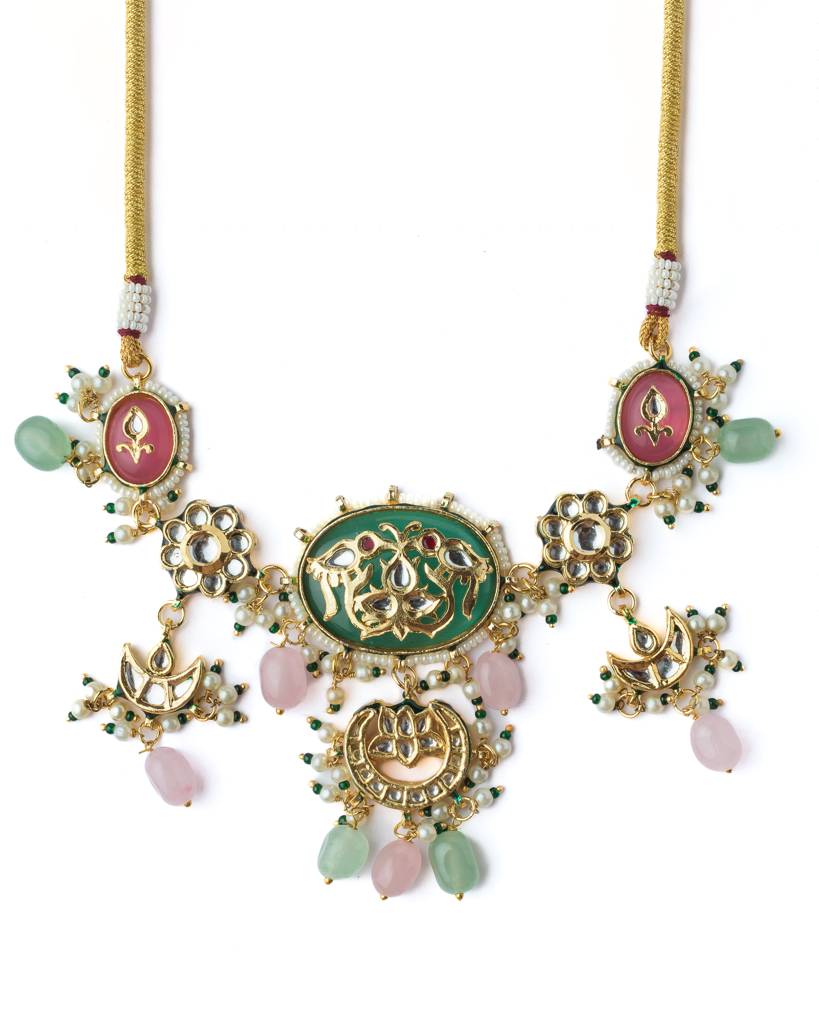 Vivinia By Vidhi Mehra Gold Plated Multicolored Womens Short Necklace Set With Pair Of Earrings-Vn891 : VN891