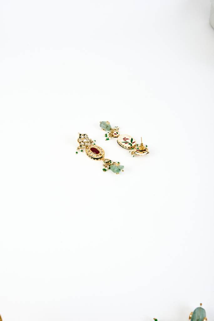 Vivinia By Vidhi Mehra Saadgi Gold Plated Multicolored Kundan, Polki Womens Long Necklace Set With Pair Of Earrings (F : VN893