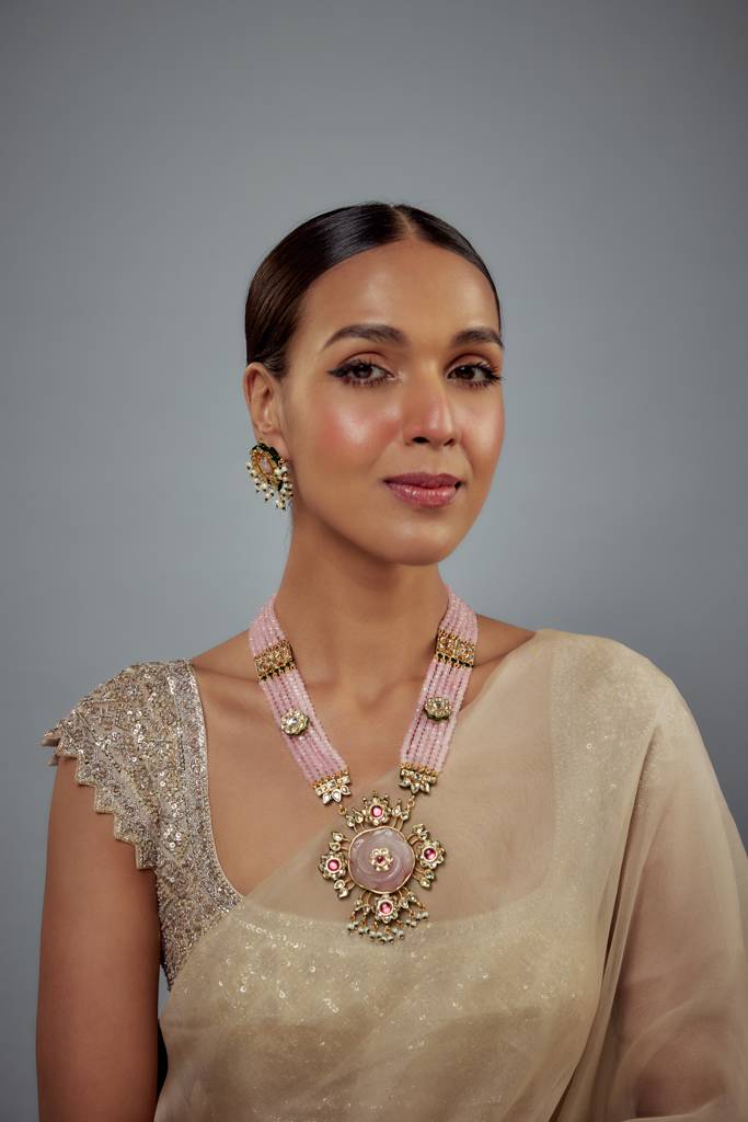Vivinia By Vidhi Mehra Saadgi Gold Plated Pink Beaded Womens Long Necklace Set With Pair Of Earrings (Freesize)-Vn901 : VN901