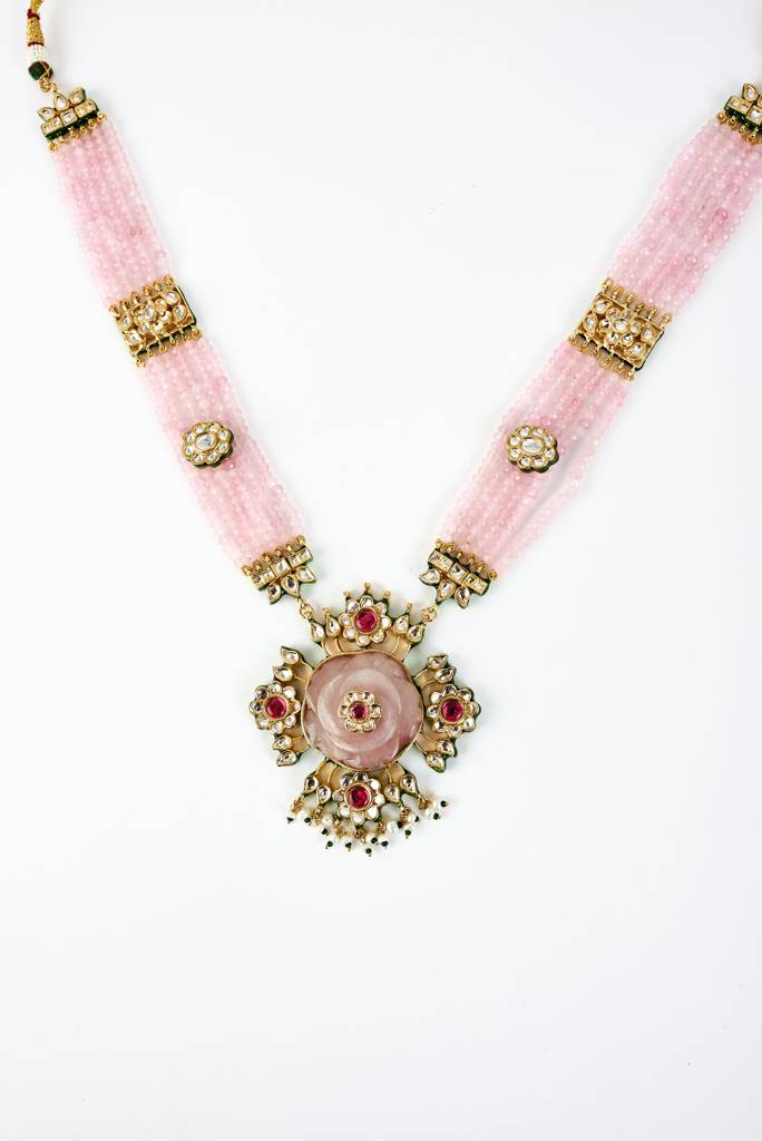 Vivinia By Vidhi Mehra Saadgi Gold Plated Pink Beaded Womens Long Necklace Set With Pair Of Earrings (Freesize)-Vn901 : VN901