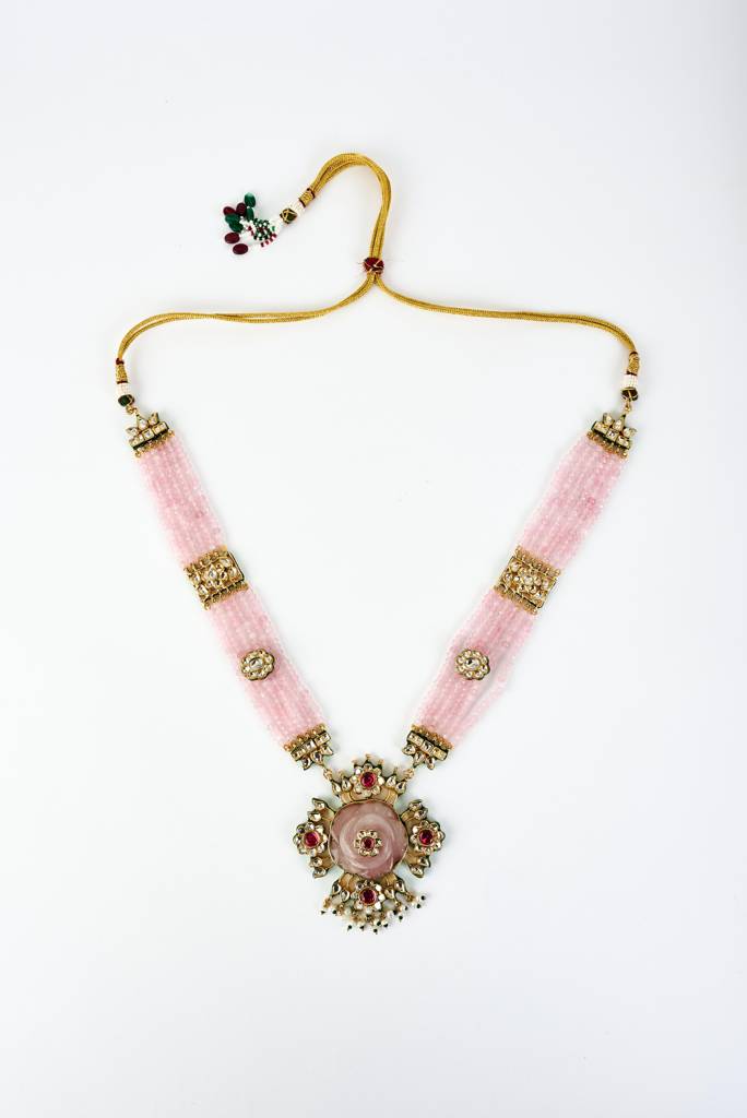 Vivinia By Vidhi Mehra Saadgi Gold Plated Pink Beaded Womens Long Necklace Set With Pair Of Earrings (Freesize)-Vn901 : VN901