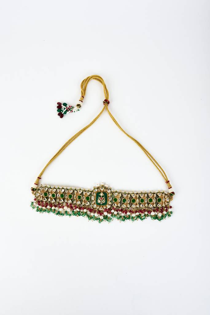 Vivinia By Vidhi Mehra Saadgi Gold Plated Green Kundan, Polki Womens Choker Necklace Set With Pair Of Earrings (Freesi : VN902