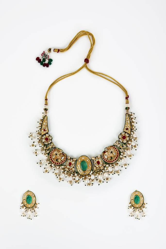 Vivinia By Vidhi Mehra Saadgi Gold Plated Green Kundan, Polki Womens Choker Necklace Set With Pair Of Earrings -Vn911 : VN911