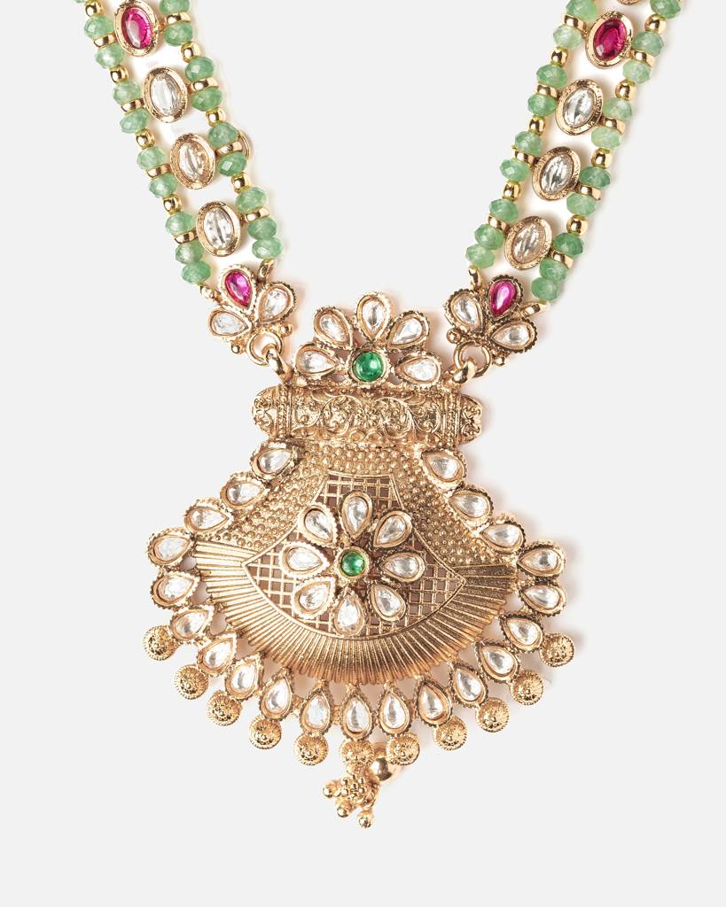 Vivinia By Vidhi Mehra Ismaarh 2.0 Gold/Green Long Necklace Set With Pair Of Earrings-Vn950 : VN950