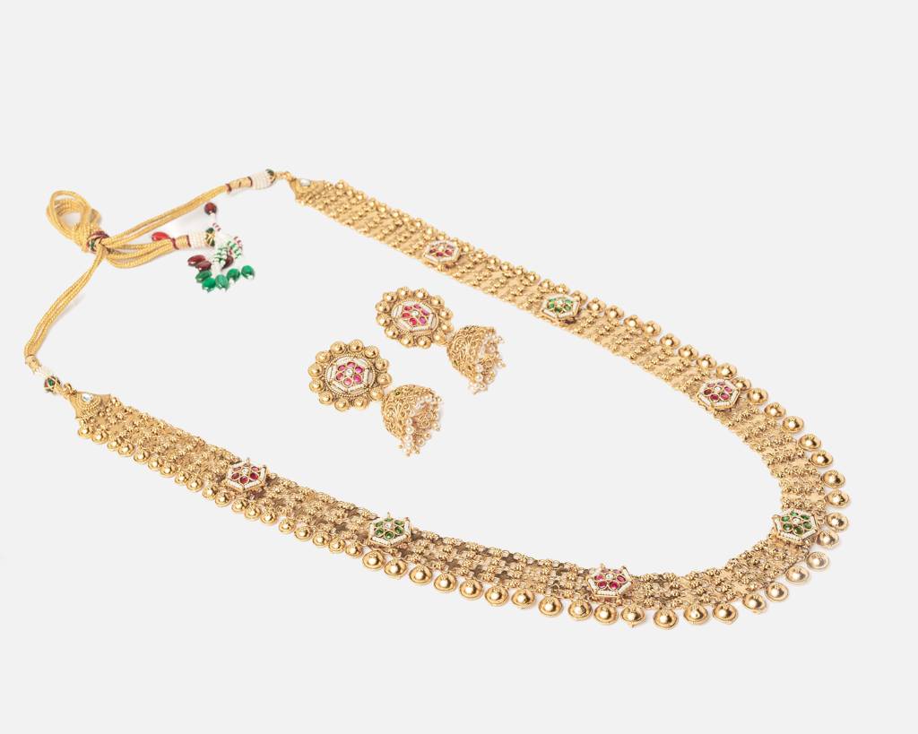 Vivinia By Vidhi Mehra Ismaarh 2.0 Gold Plated Long Necklace Set With Pair Of Earrings : VN953