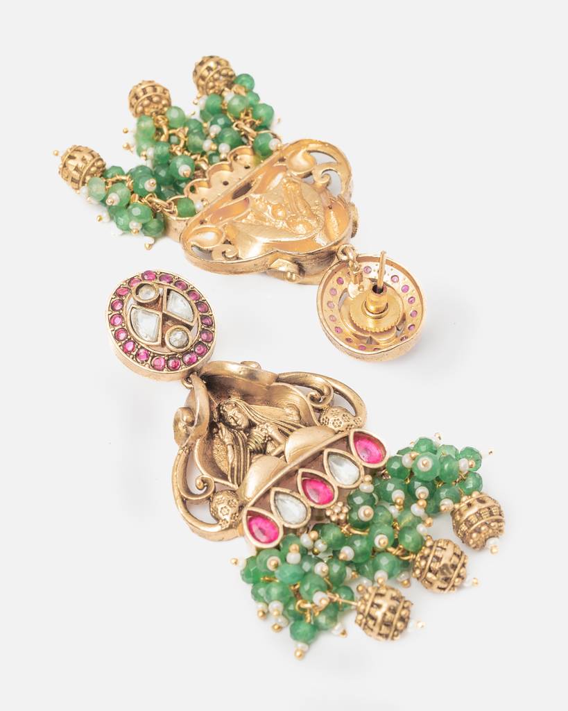 Vivinia By Vidhi Mehra Ismaarh 2.0 Gold/Green Long Necklace Set With Pair Of Earrings-Vn954 : VN954