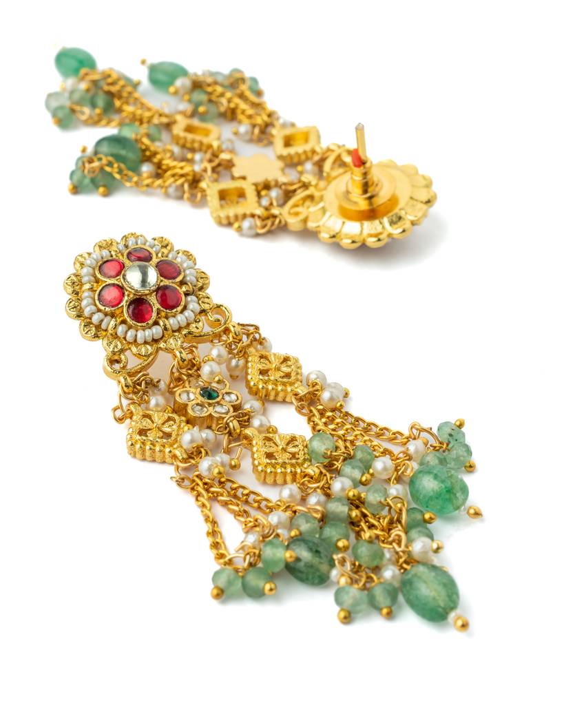 Vivinia By Vidhi Mehra Gold Plated Green Womens Kundan, Polki Necklace Set With Pair Of Earrings-Vn999 : VN999