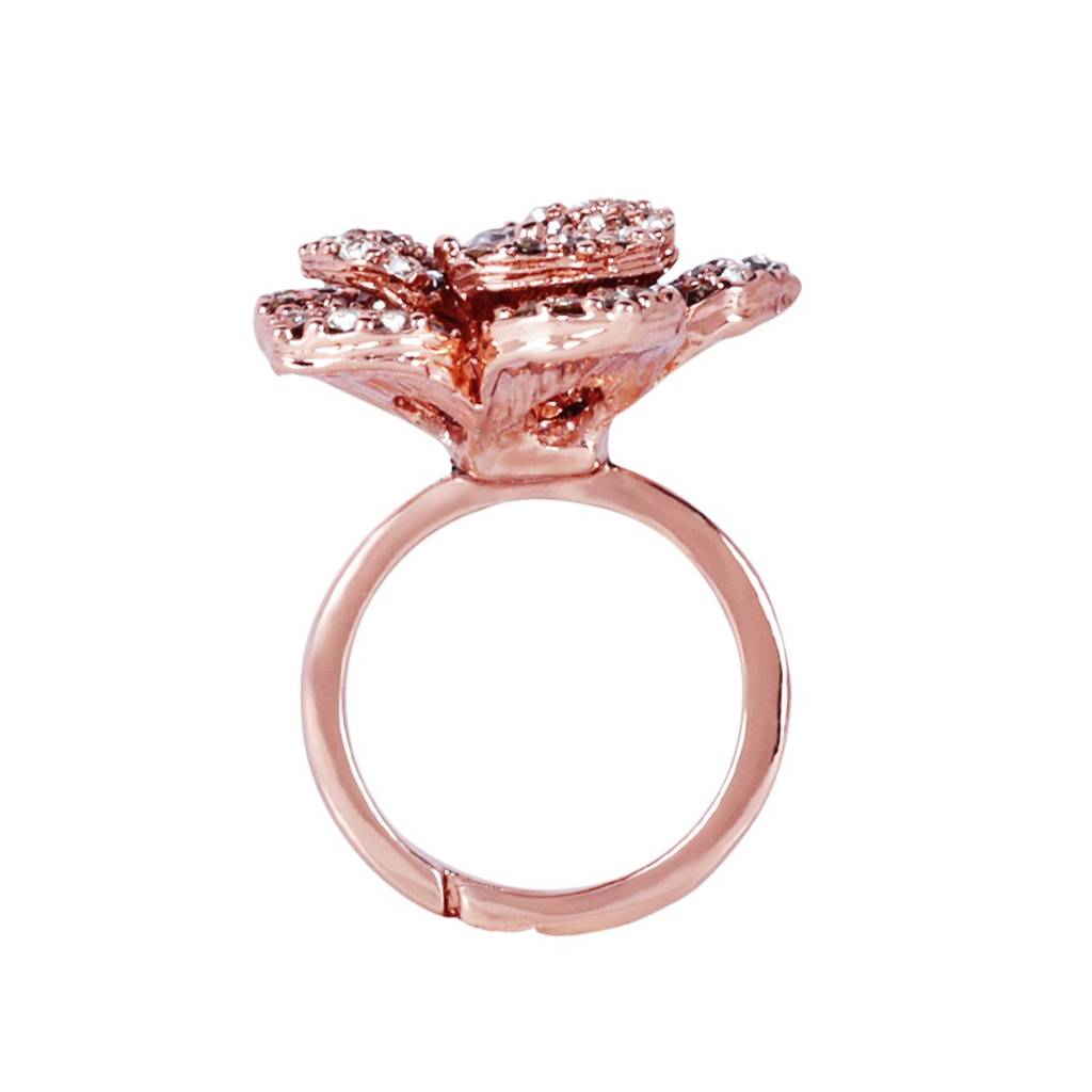 Modern Adjustable Rose Finger Ring For Women: Lightweight Rosegold Plated Flexible Floral Design : AD-169-RGWERING