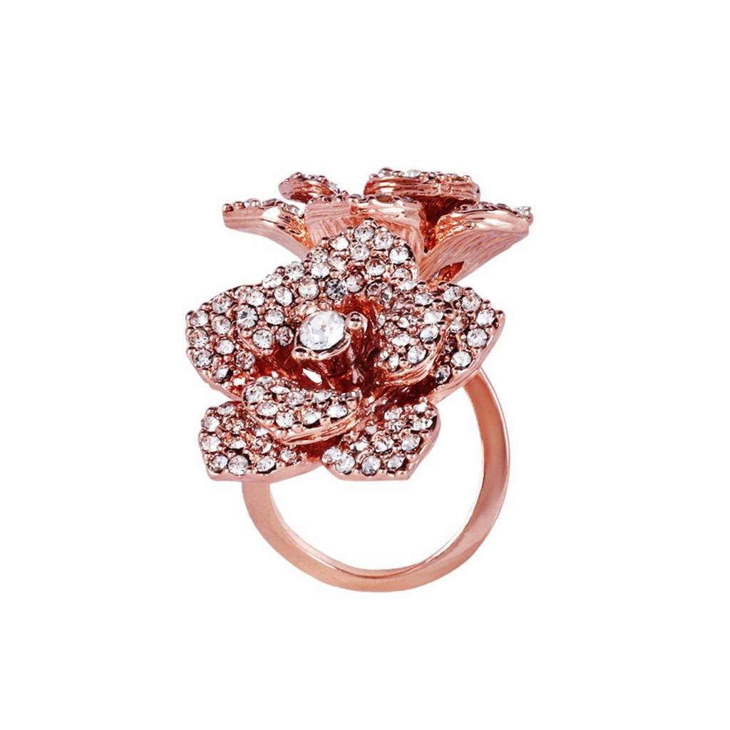 Trendy Lightweight Rose Motif Adjustable Finger Ring: Flexible Jewelry With Premium Rosegold Finish For Women : 572-RGWERING