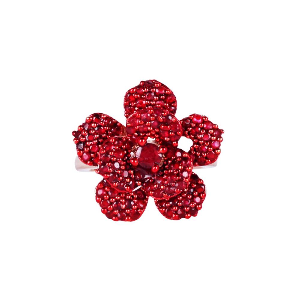 Dazzling Ruby Red American Diamond Lightweight Rose Motif Adjustable Finger Ring With Luxurious Rosegold Fin : AD-169-RGRBRING