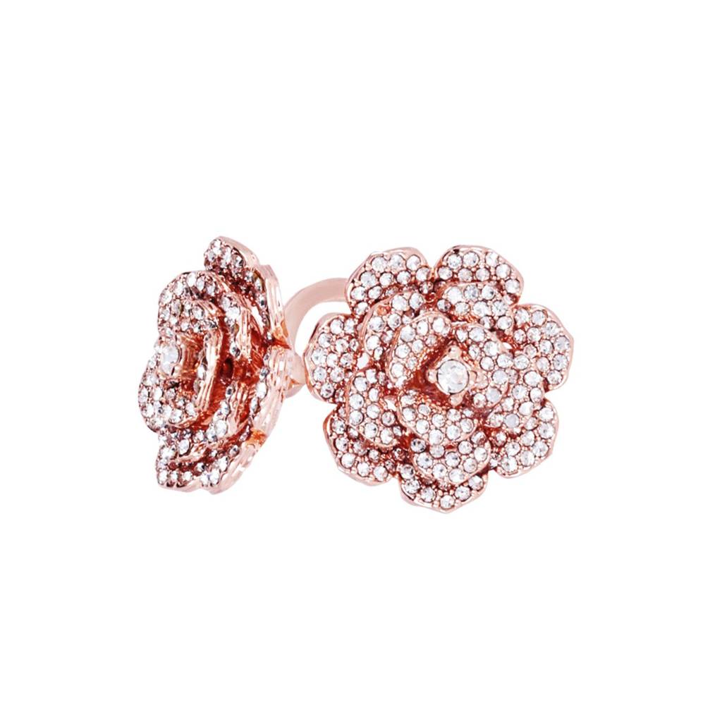 Minimalist Lightweight Rose Finger Ring: Rosegold Plated Flexible Floral Motif Jewelry For Women : 566-RGWERING