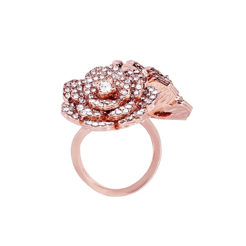 Minimalist Lightweight Rose Finger Ring: Rosegold Plated Flexible Floral  Motif Jewelry For Women Alloy Rose Gold