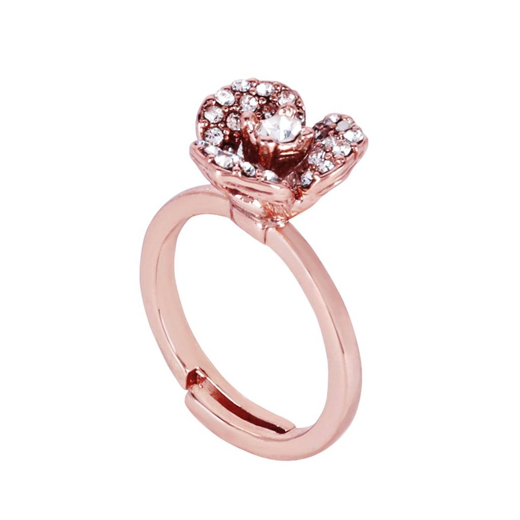 Premium Rosegold Plated Lightweight Rose Motif Flexible Finger Ring For Women : 576-RGWERING