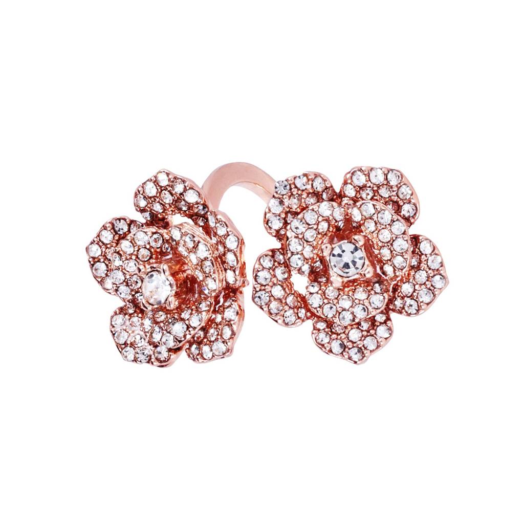 Floral Rose Design Adjustable Finger Ring: Lightweight Rosegold Plated Flexible Jewelry For Women : 567-RGWERING