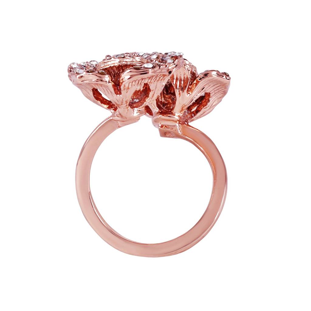 Floral Rose Design Adjustable Finger Ring: Lightweight Rosegold Plated Flexible Jewelry For Women : 567-RGWERING