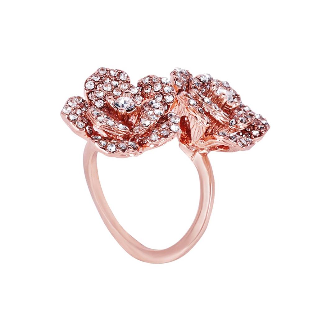 Floral Rose Design Adjustable Finger Ring: Lightweight Rosegold Plated Flexible Jewelry For Women : 567-RGWERING