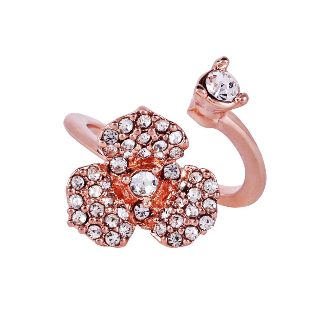 Floral Rose Motif Adjustable Finger Ring: Lightweight & Flexible Rosegold Plated Jewelry For Women : 575-RGWERING