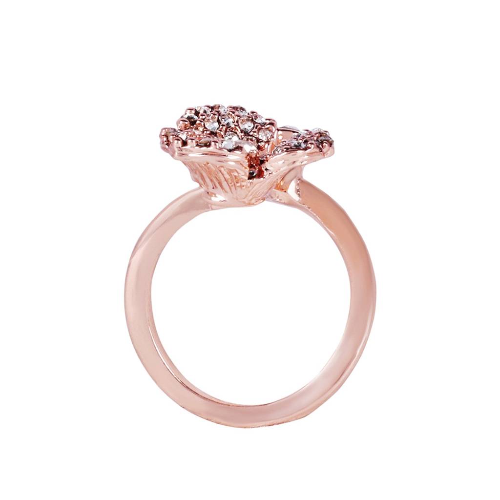Floral Rose Motif Adjustable Finger Ring: Lightweight & Flexible Rosegold Plated Jewelry For Women : 575-RGWERING
