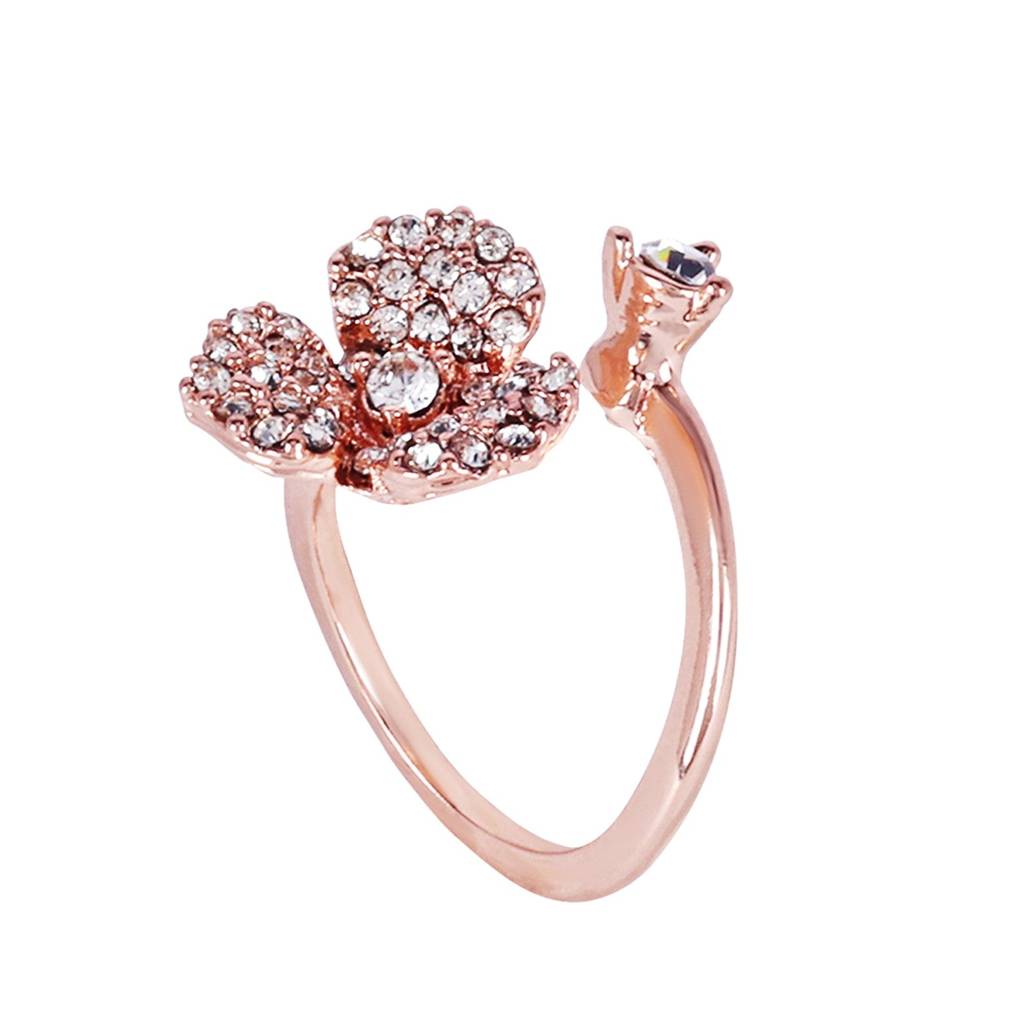 Floral Rose Motif Adjustable Finger Ring: Lightweight & Flexible Rosegold Plated Jewelry For Women : 575-RGWERING