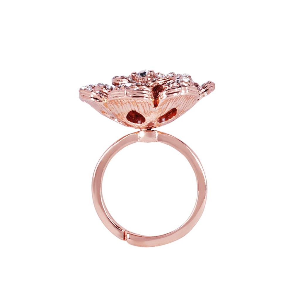 Minimalist Lightweight Rose Finger Ring: Rosegold Plated Adjustable Floral Motif Jewelry For Women : 569-RGWERING