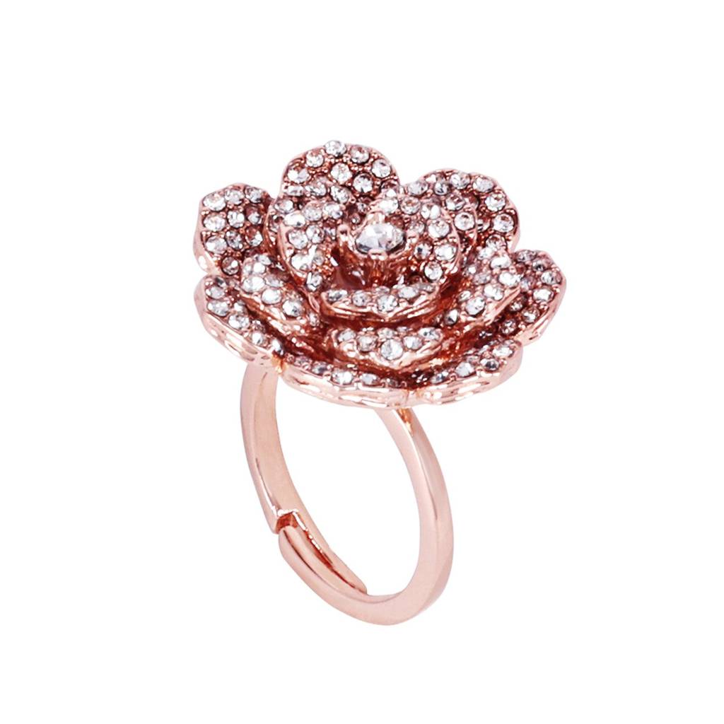 Minimalist Lightweight Rose Finger Ring: Rosegold Plated Adjustable Floral Motif Jewelry For Women : 569-RGWERING