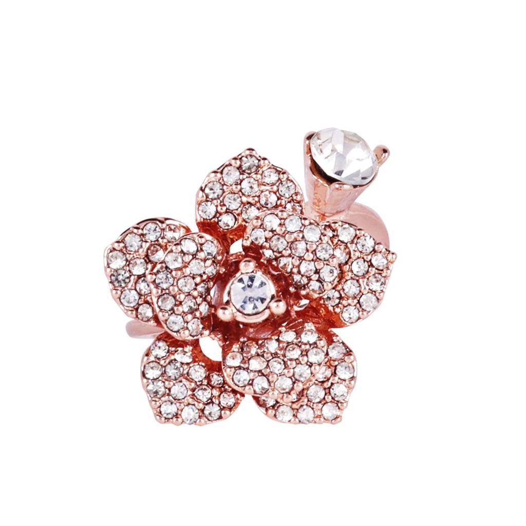 Lightweight Rose Motif Flexible Finger Ring: Elegant Gold Plated Adjustable Design For Women : 571-RGWERING